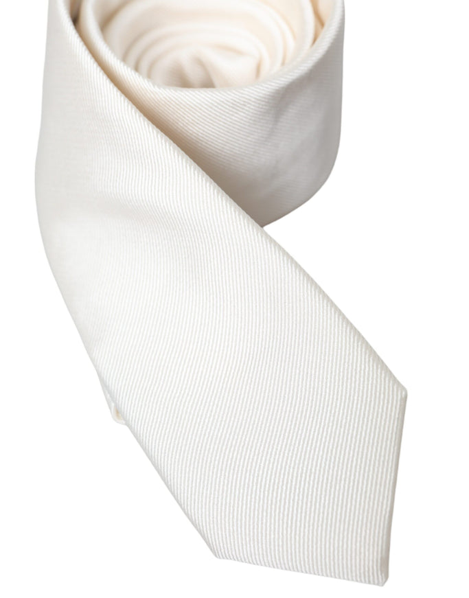 Close-up of Dolce & Gabbana white silk tie texture