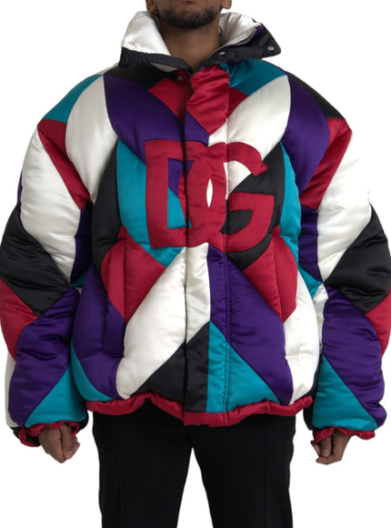 Dolce & Gabbana multicolor logo windbreaker puffer jacket front view