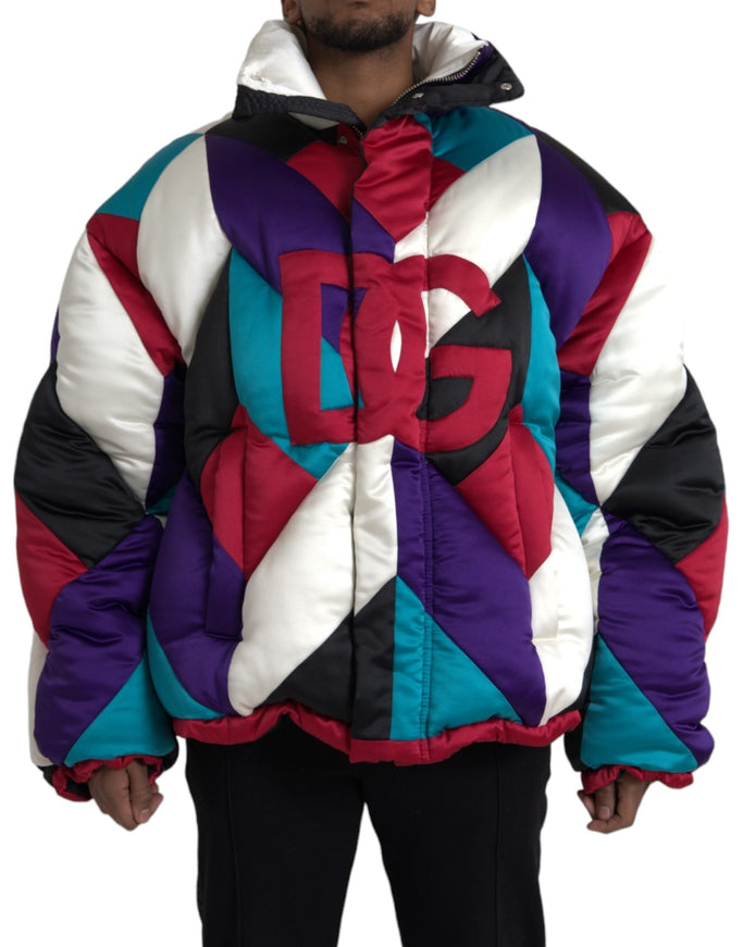 Dolce & Gabbana multicolor logo windbreaker puffer jacket front view