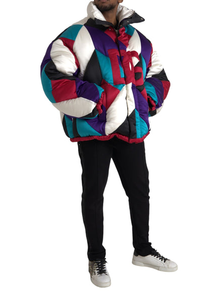 Model wearing Dolce & Gabbana multicolor puffer jacket