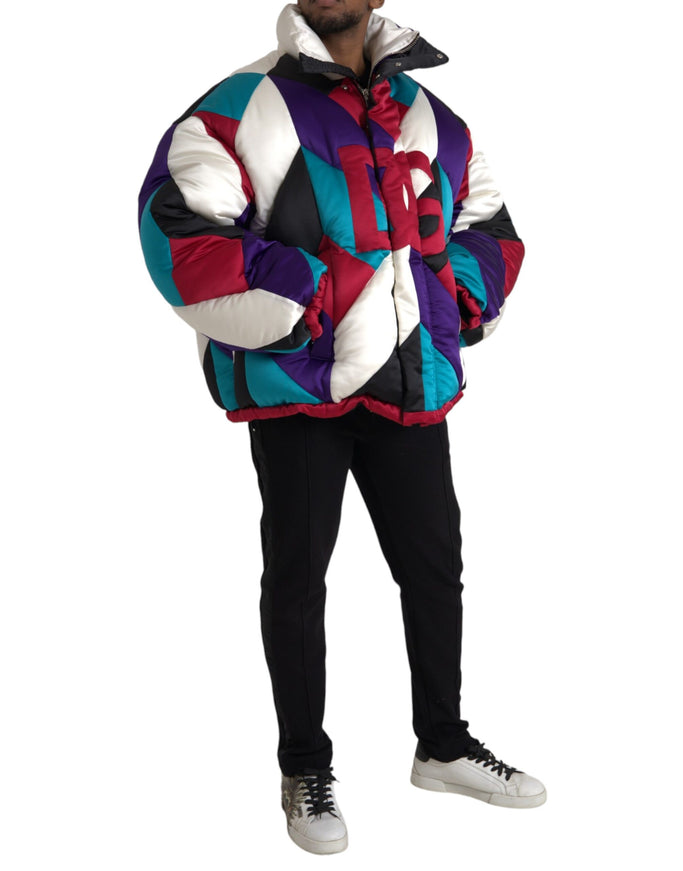 Model wearing Dolce & Gabbana multicolor puffer jacket