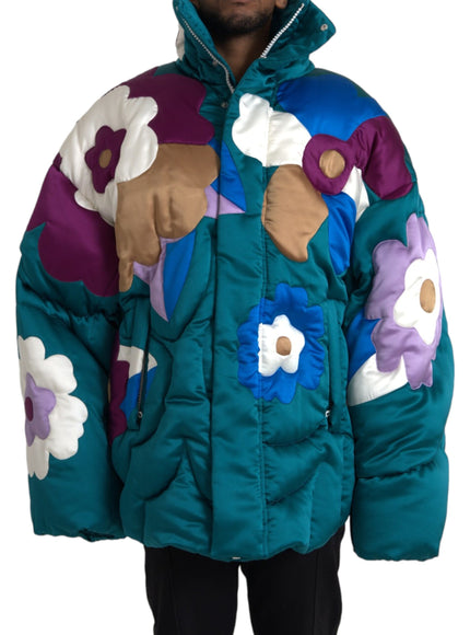 Dolce & Gabbana multicolor floral puffer jacket front view