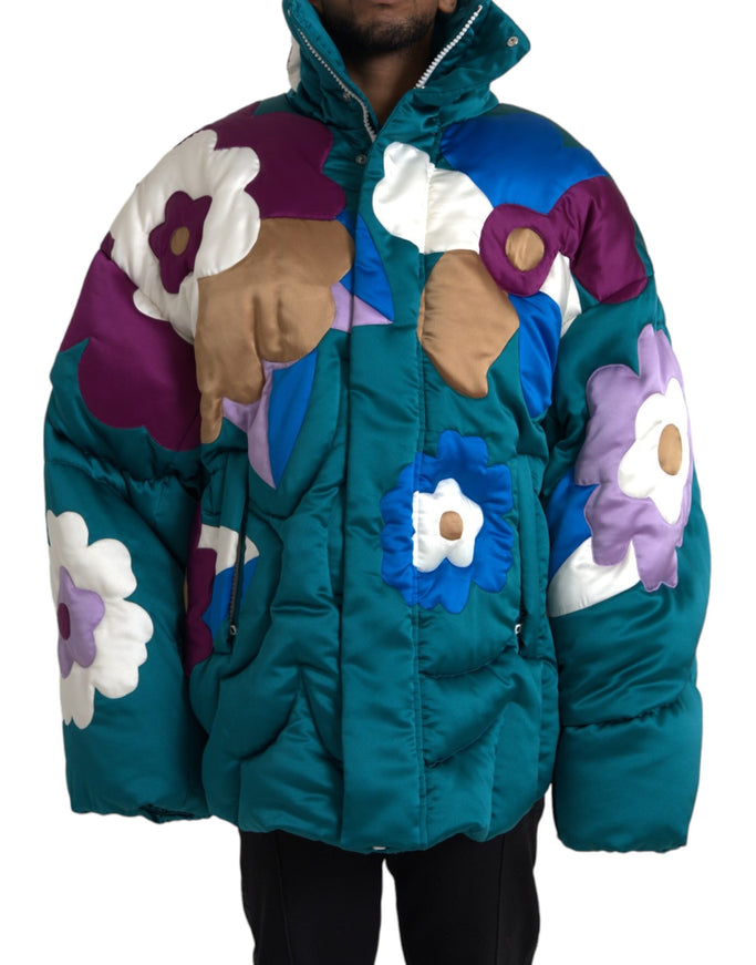 Dolce & Gabbana multicolor floral puffer jacket front view