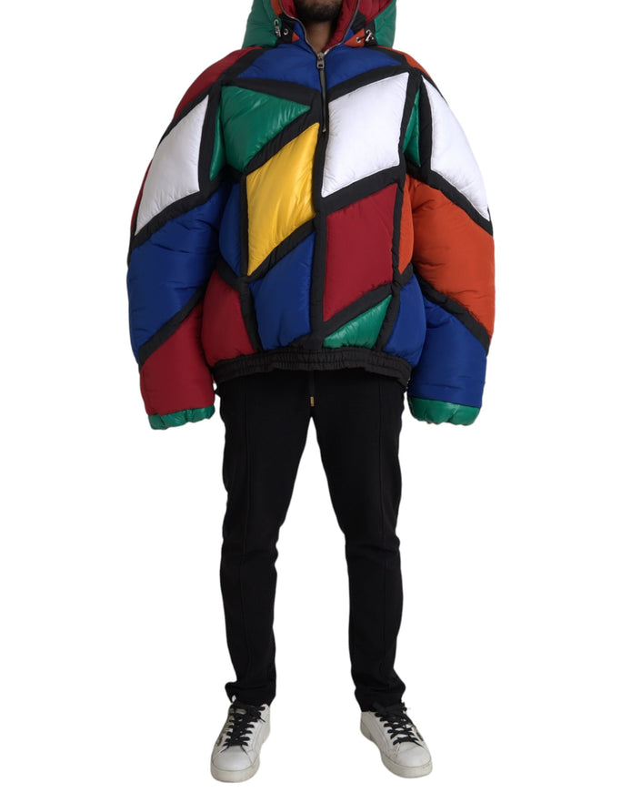 Dolce & Gabbana multicolor quilted hooded puffer jacket front view