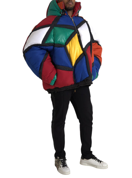 Dolce & Gabbana multicolor quilted hooded puffer jacket side view