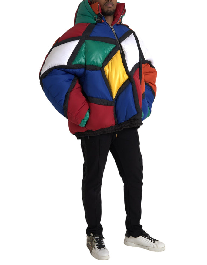 Dolce & Gabbana multicolor quilted hooded puffer jacket side view