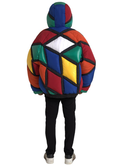 Dolce & Gabbana multicolor quilted hooded puffer jacket back view