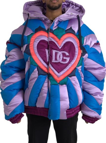 Dolce & Gabbana multicolor heart logo puffer jacket front view