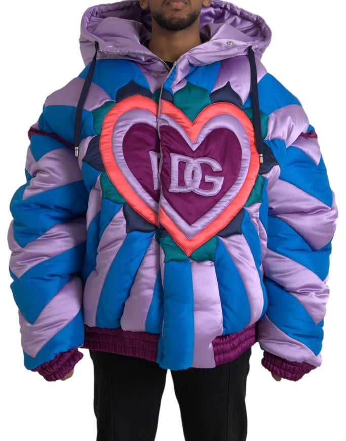 Dolce & Gabbana multicolor heart logo puffer jacket front view