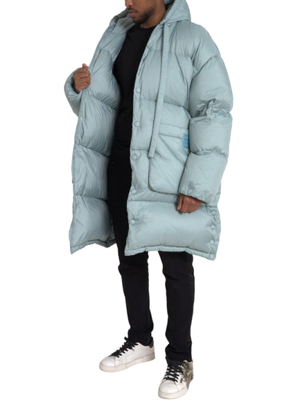 Open view of Dolce & Gabbana light blue quilted puffer jacket