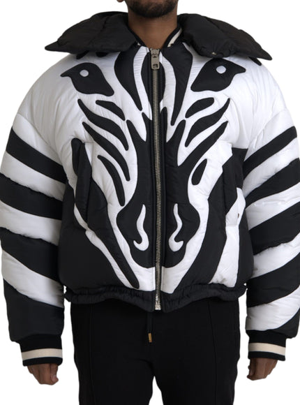 Dolce & Gabbana black white striped puffer jacket front view