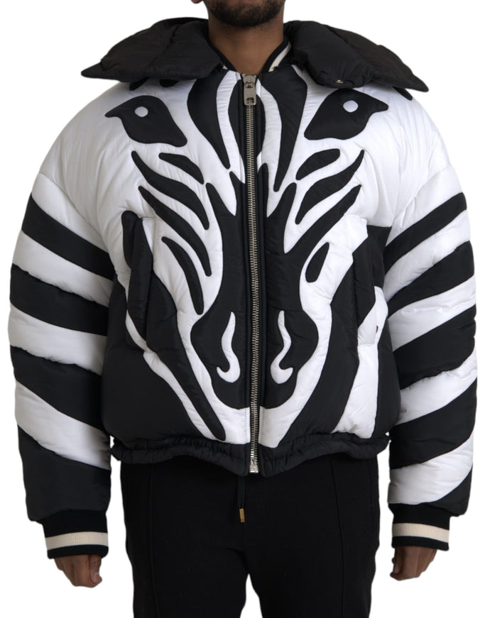 Dolce & Gabbana black white striped puffer jacket front view