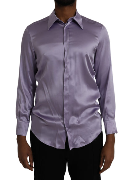 Dolce & Gabbana purple satin silk formal shirt front view