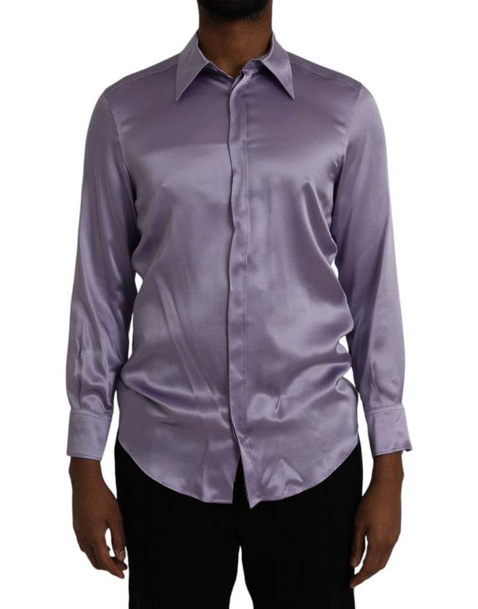 Dolce & Gabbana purple satin silk formal shirt front view