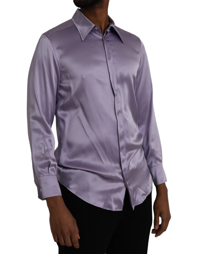 Dolce & Gabbana purple satin silk shirt side view