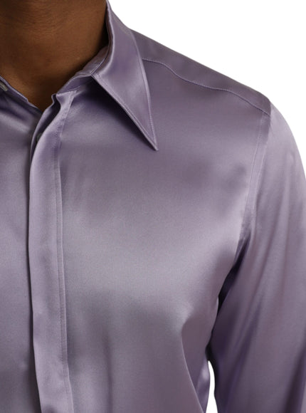 Detail of Dolce & Gabbana purple satin silk shirt fabric