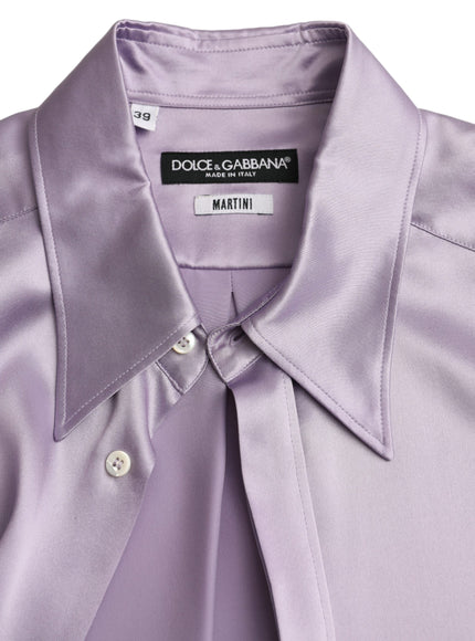 Dolce & Gabbana purple satin silk shirt label and collar