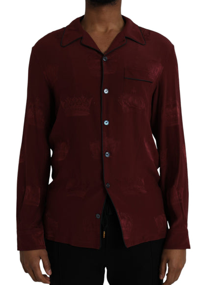 Dolce & Gabbana maroon crown jacquard silk shirt front view