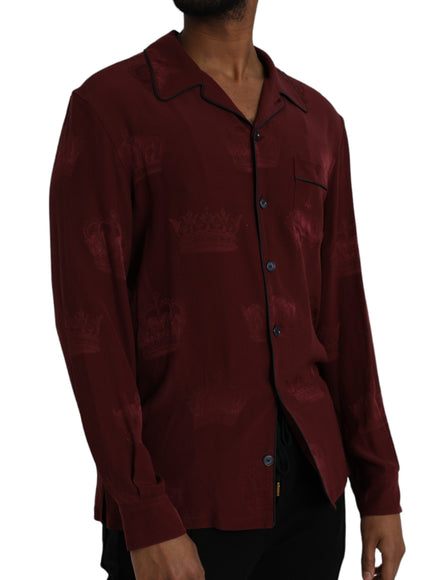 Dolce & Gabbana maroon crown jacquard silk shirt side view