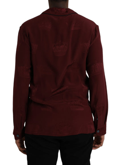 Dolce & Gabbana maroon crown jacquard silk shirt back view