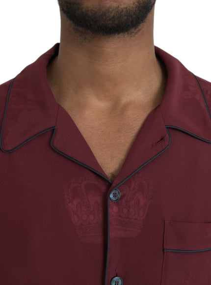 Dolce & Gabbana maroon crown jacquard silk shirt collar detail