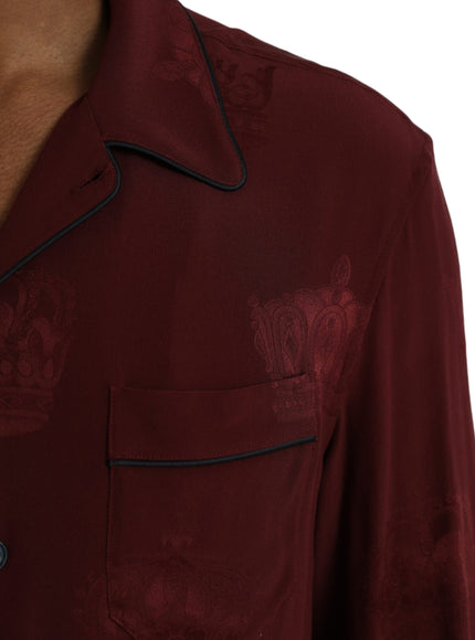 Dolce & Gabbana maroon crown jacquard silk shirt pocket detail