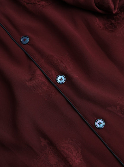 Dolce & Gabbana maroon crown jacquard silk shirt button detail