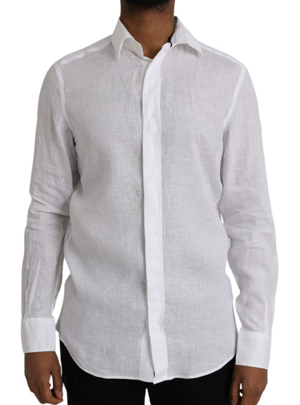 Dolce & Gabbana white linen long sleeve shirt front view