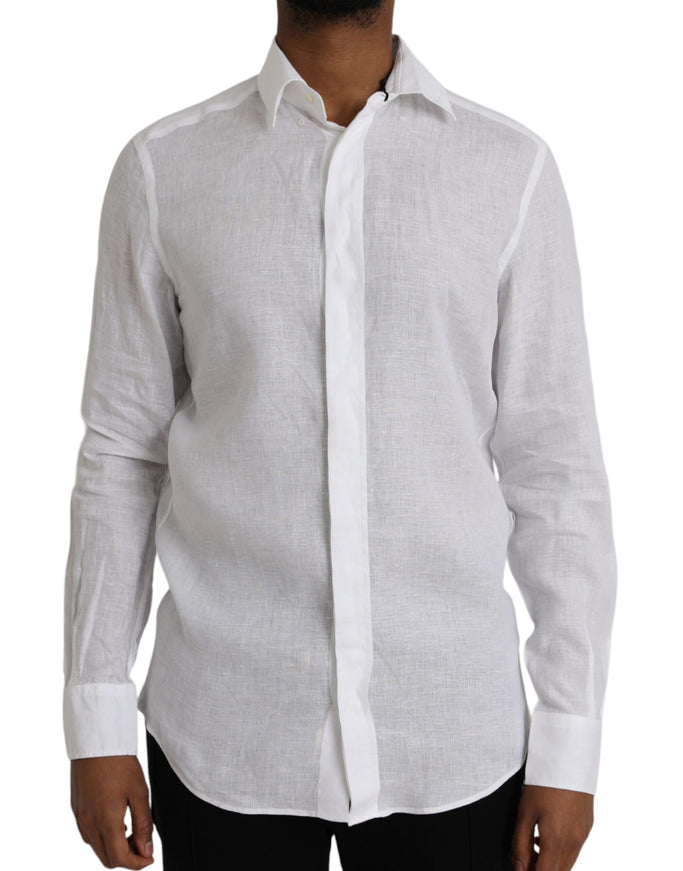 Dolce & Gabbana white linen long sleeve shirt front view