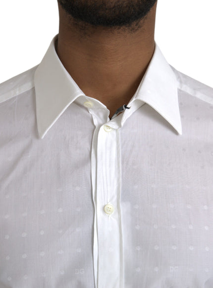 Close-up of Dolce & Gabbana white logo cotton shirt collar