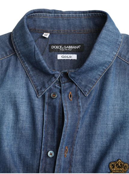 Dolce & Gabbana denim shirt label and collar detail.