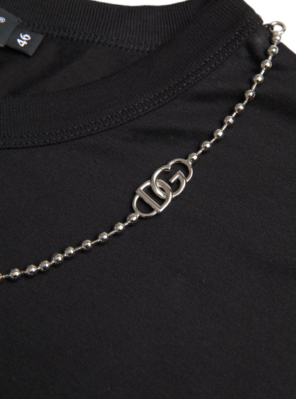 Detail of silver chain on Dolce & Gabbana T-shirt