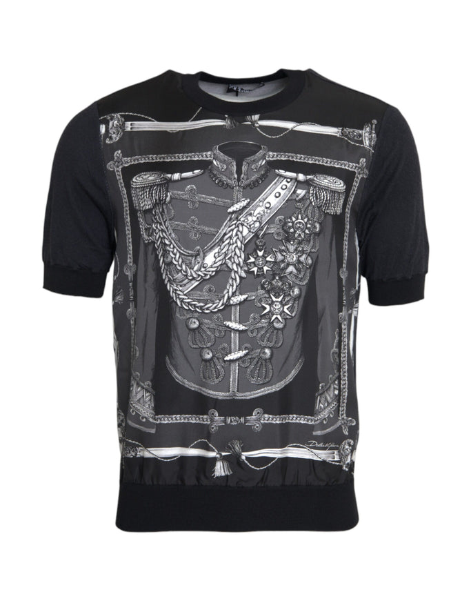 Dolce & Gabbana black cashmere silk t-shirt with jacket print