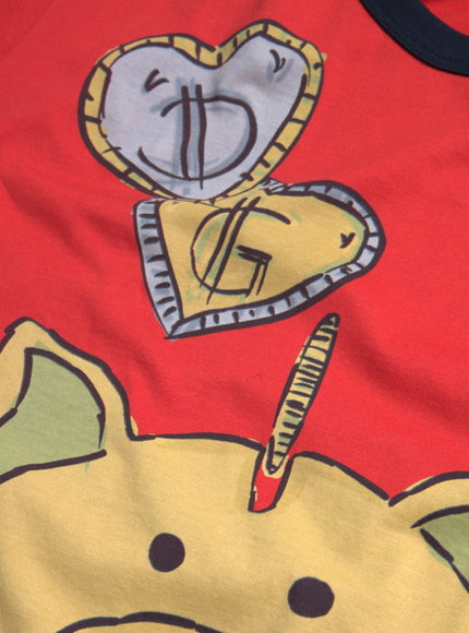 Close-up of pig design on Dolce & Gabbana red T-shirt