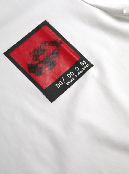 Close-up of red lips print on Dolce & Gabbana t-shirt