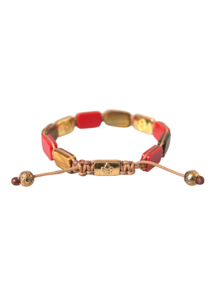 Nialaya CZ Tiger Eye Red Coral Silver Men Bracelet front view