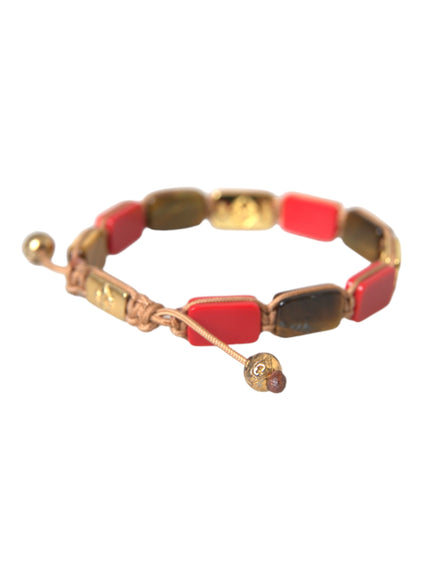 Nialaya CZ Tiger Eye Red Coral Silver Men Bracelet side view