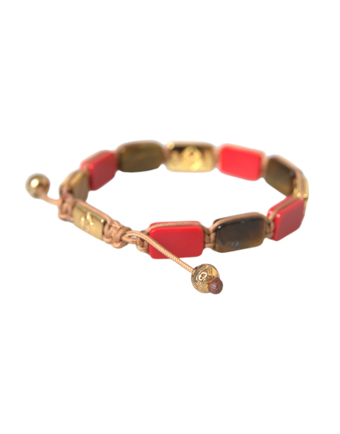 Nialaya CZ Tiger Eye Red Coral Silver Men Bracelet side view