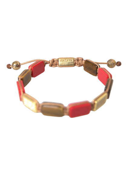 Nialaya CZ Tiger Eye Red Coral Silver Men Bracelet top view