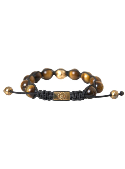 Nialaya CZ Brown Tigers Eye Silver Bracelet front view