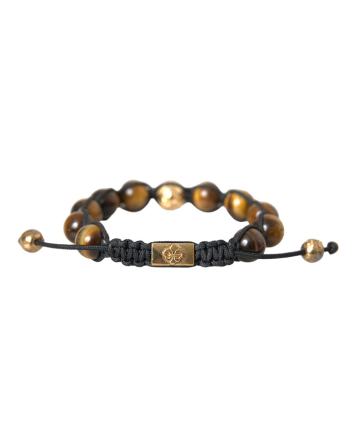 Nialaya CZ Brown Tigers Eye Silver Bracelet front view