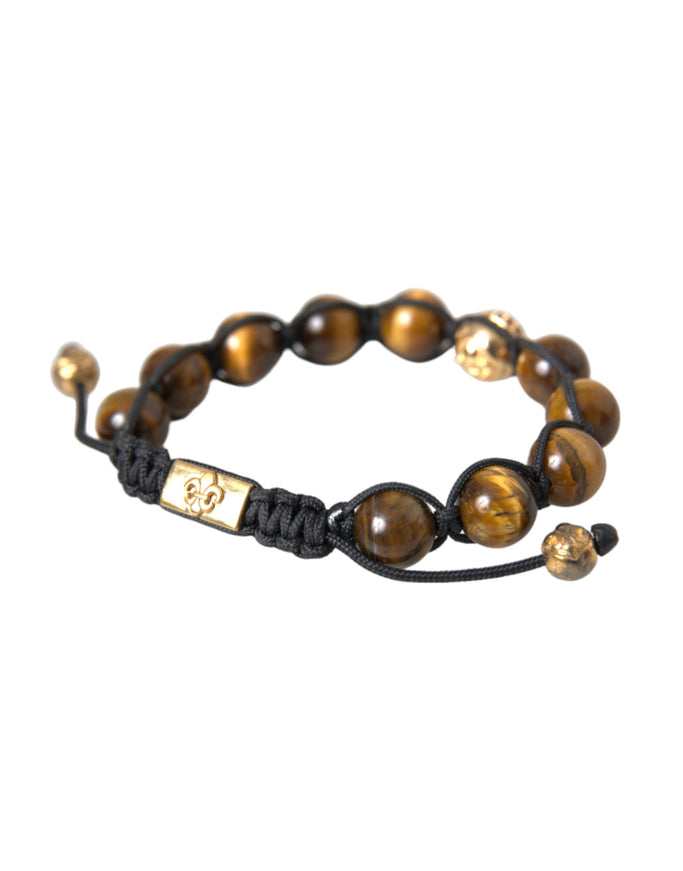 Nialaya CZ Brown Tigers Eye Silver Bracelet angled view