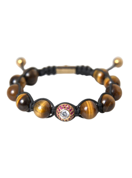 Nialaya CZ Brown Tigers Eye Silver Bracelet with CZ detail