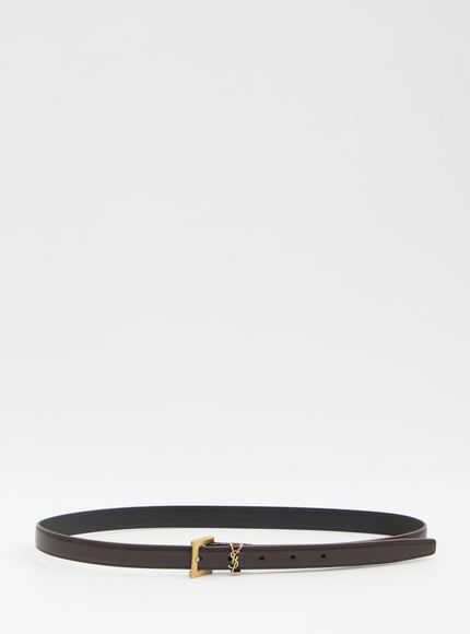 Saint Laurent Slim Cassandre Belt With Square Buckle Bordeaux