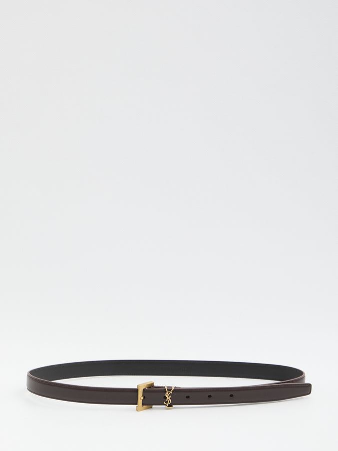 Saint Laurent Slim Cassandre Belt With Square Buckle Bordeaux