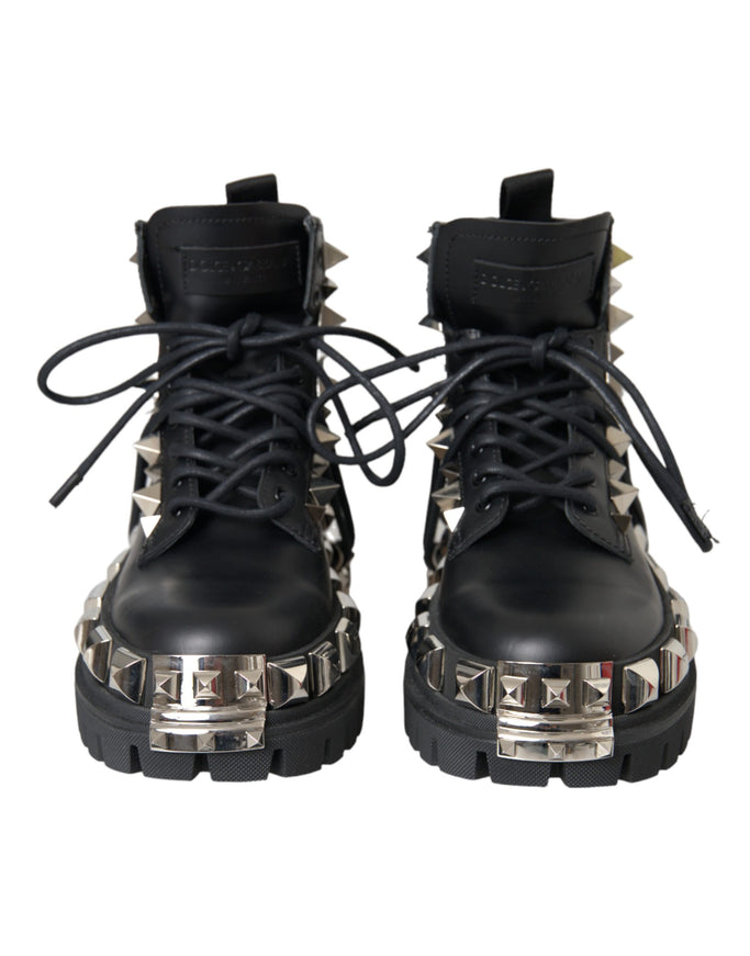 Front view of Dolce & Gabbana studded combat boots