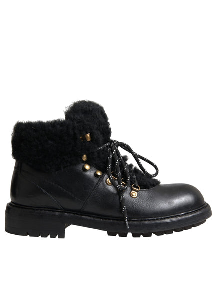 Dolce & Gabbana black leather shearling boot side view