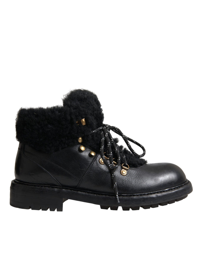 Dolce & Gabbana black leather shearling boot side view