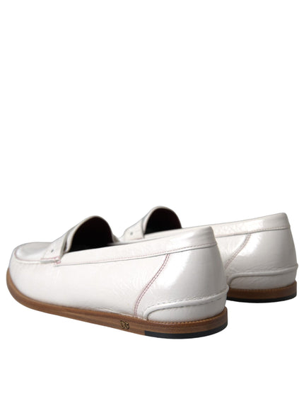 Back view of Dolce & Gabbana white leather loafers