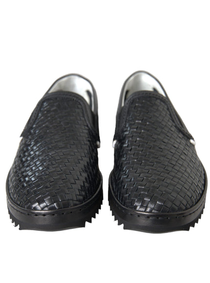 Front view of Dolce & Gabbana black woven leather loafers